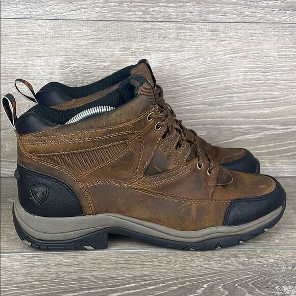 Ariat Terrain Men’s Sz 10EE Brown Leather Black Lace Up Mid Hiking Trail Boots - Picture 1 of 11